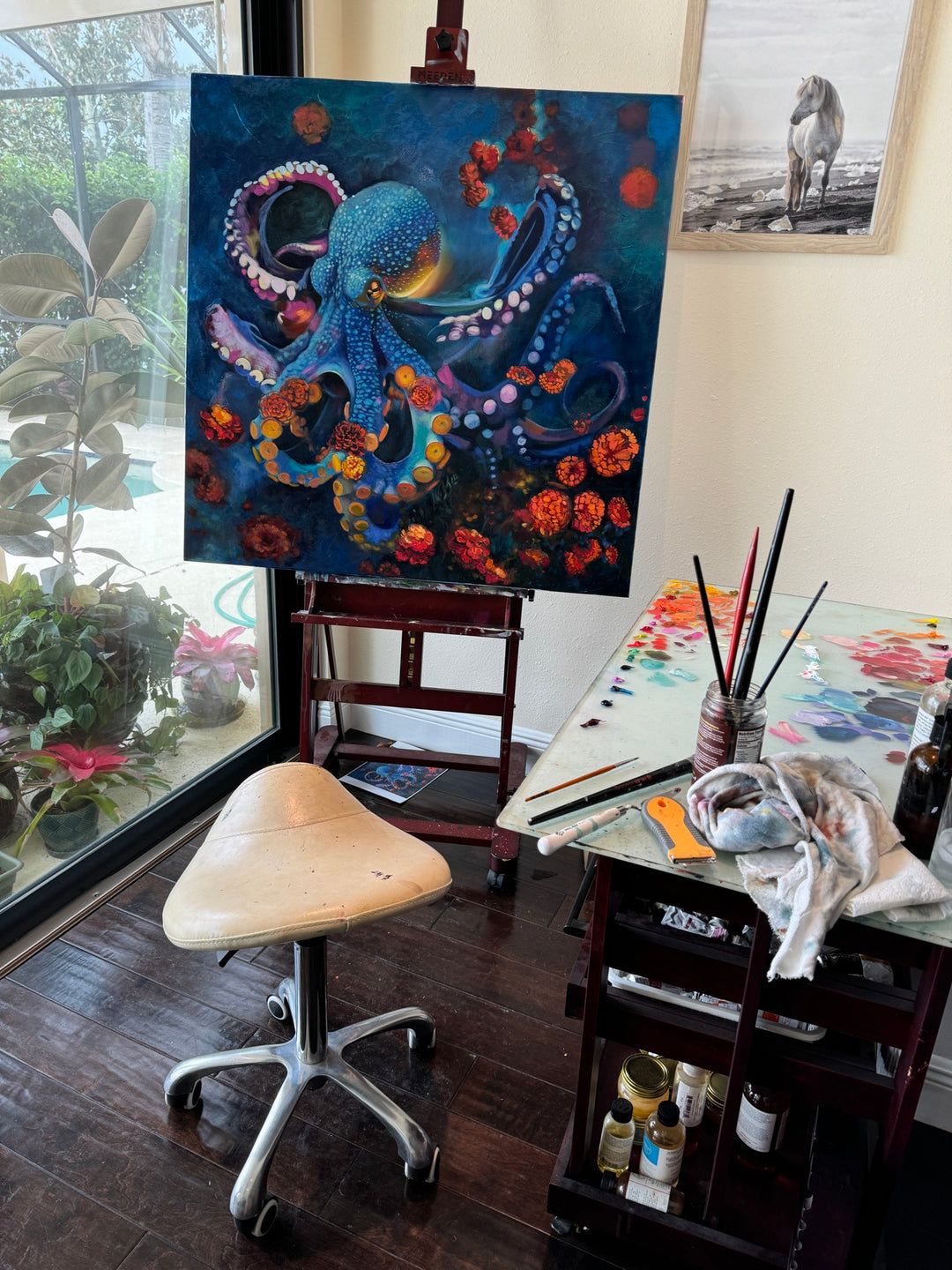 Garden of Dreams on the easel in Elli Milan's studio