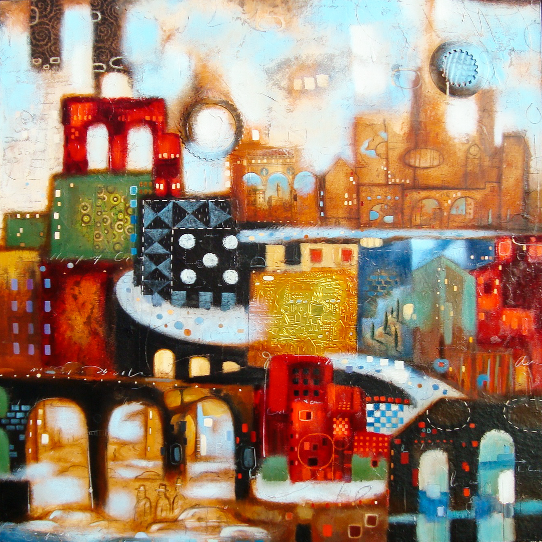 "Blessed In the City" - Abstract painting by artist couple Elli and John Milan