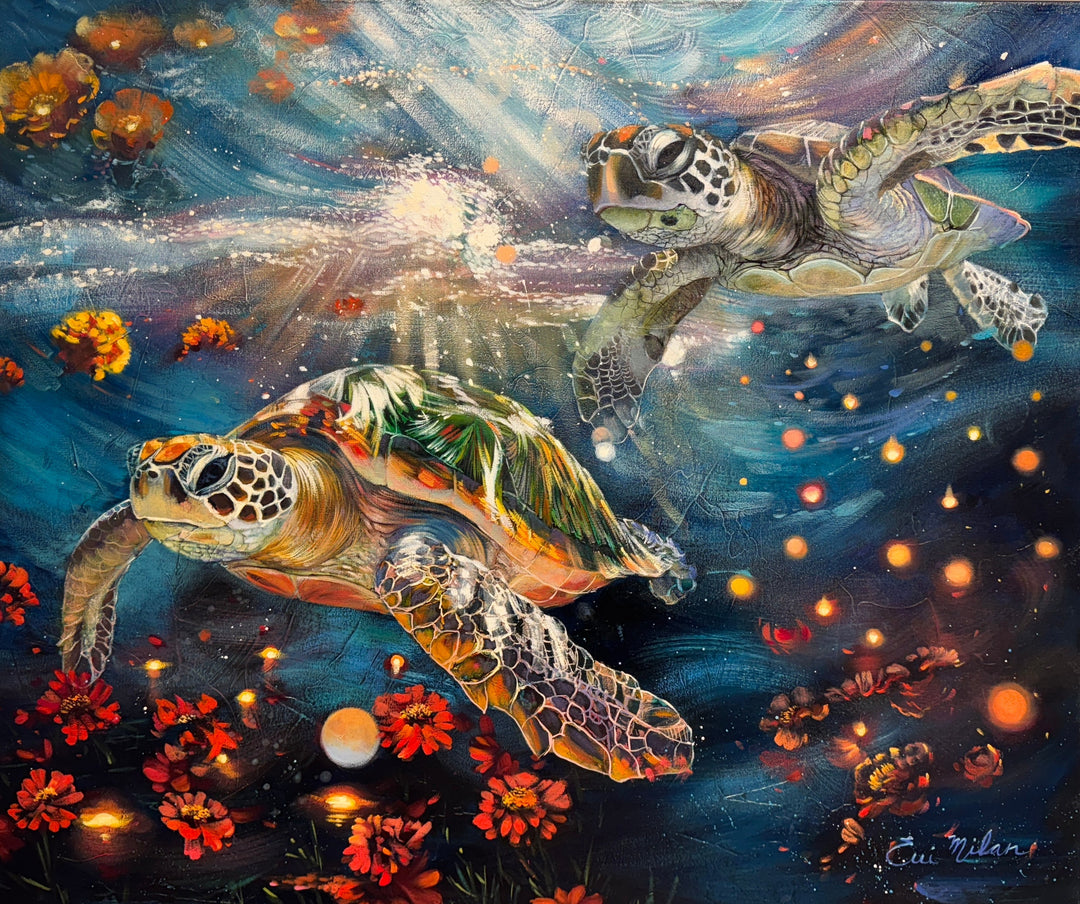 Elli's newest original turtle painting "Bound by Light"
